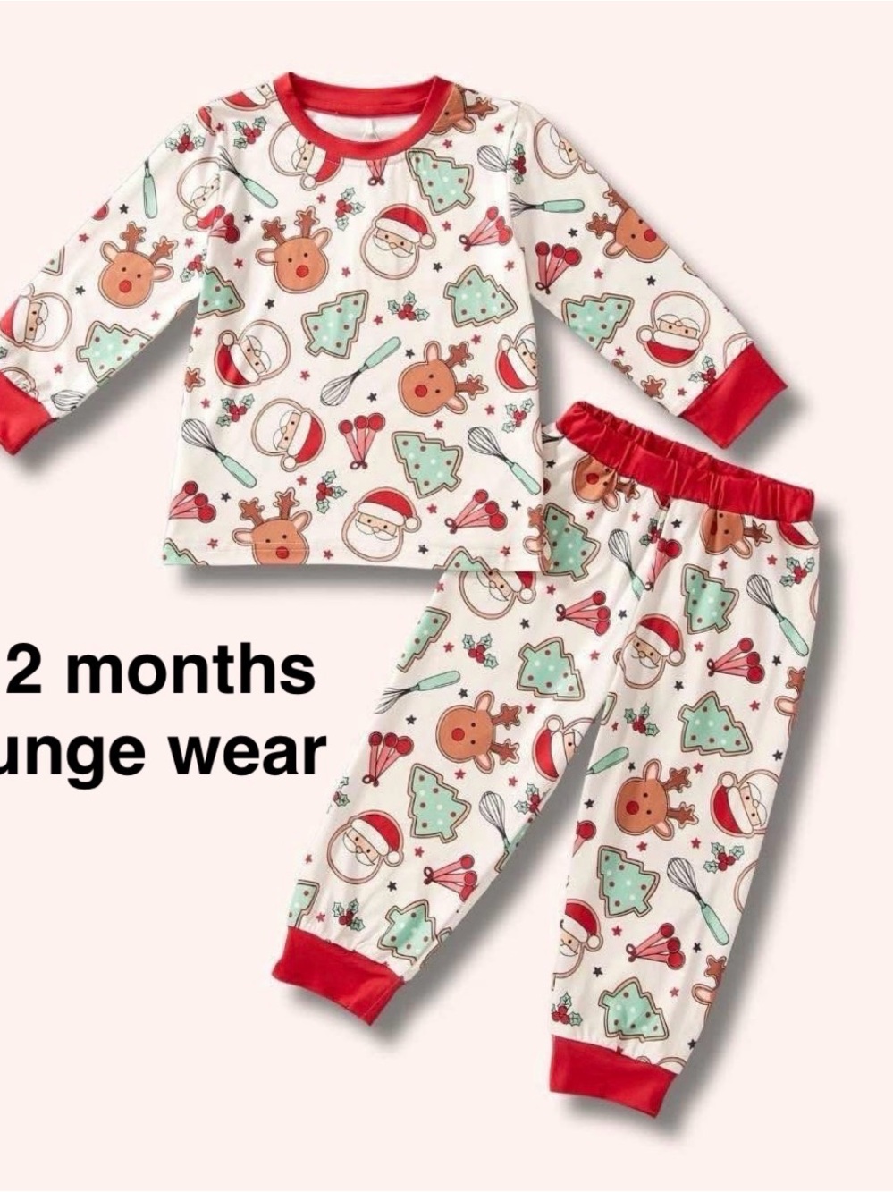 Kids Christmas Pajama Set with Reindeer & Santa - Red Trim
